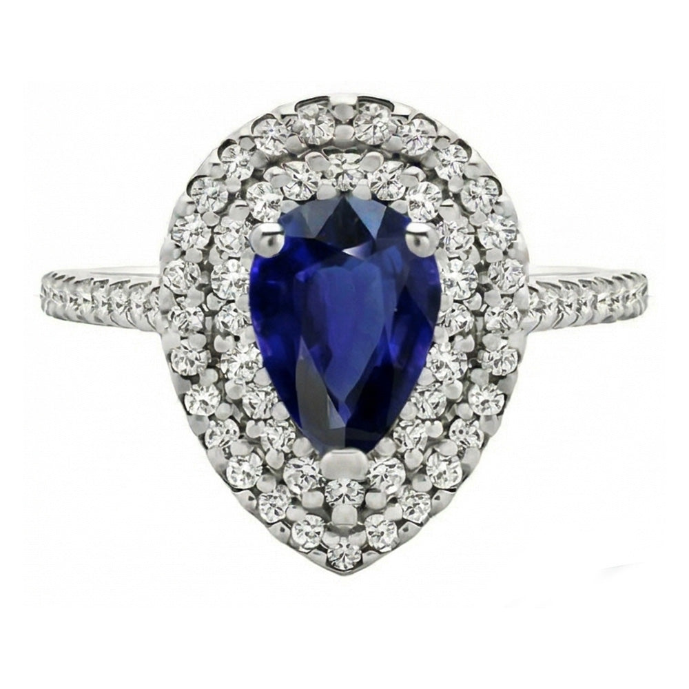 Royal Blue Sapphire Gemstone Ring 3.50-ct 14 Karat White Gold – front view