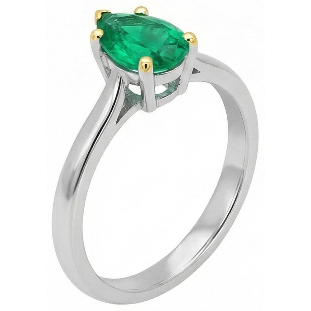 Genuine Emerald Colored Stone Ring 2 ct 14K Two Tone Gold – back view