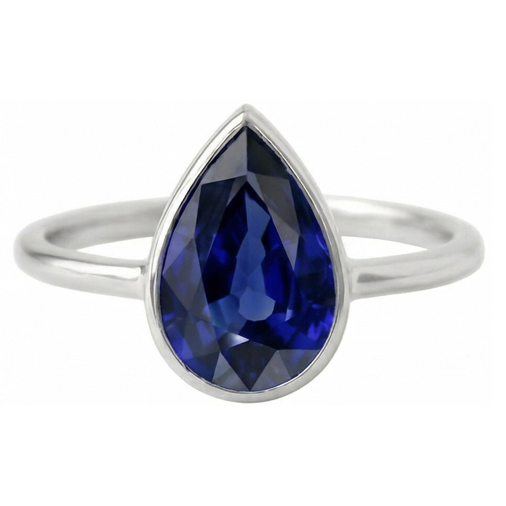 Real Royal Blue Sapphire Colored Stone Ring 1.50 ct 14K White Gold – front view