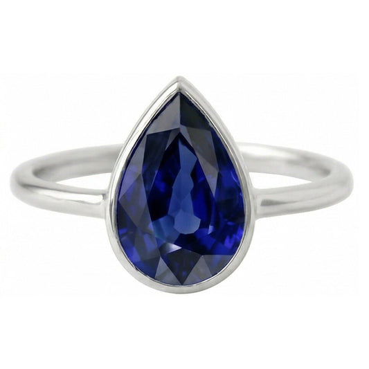 Real Royal Blue Sapphire Colored Stone Ring 1.50 ct 14K White Gold – front view