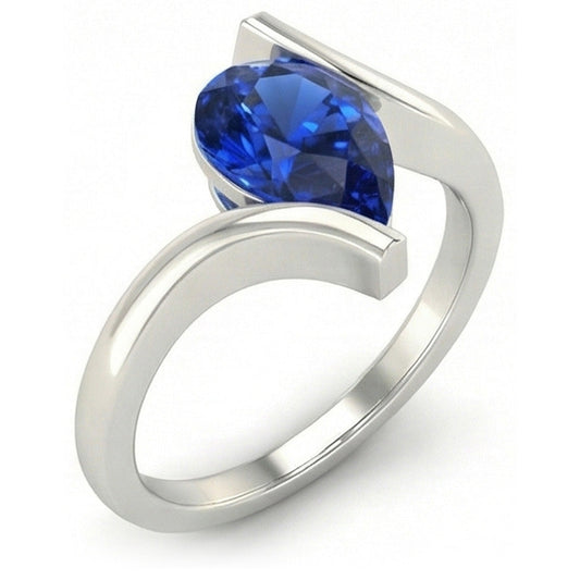 Colored Stone Ring 14K White Gold with Cornflower Blue Sapphire – front view