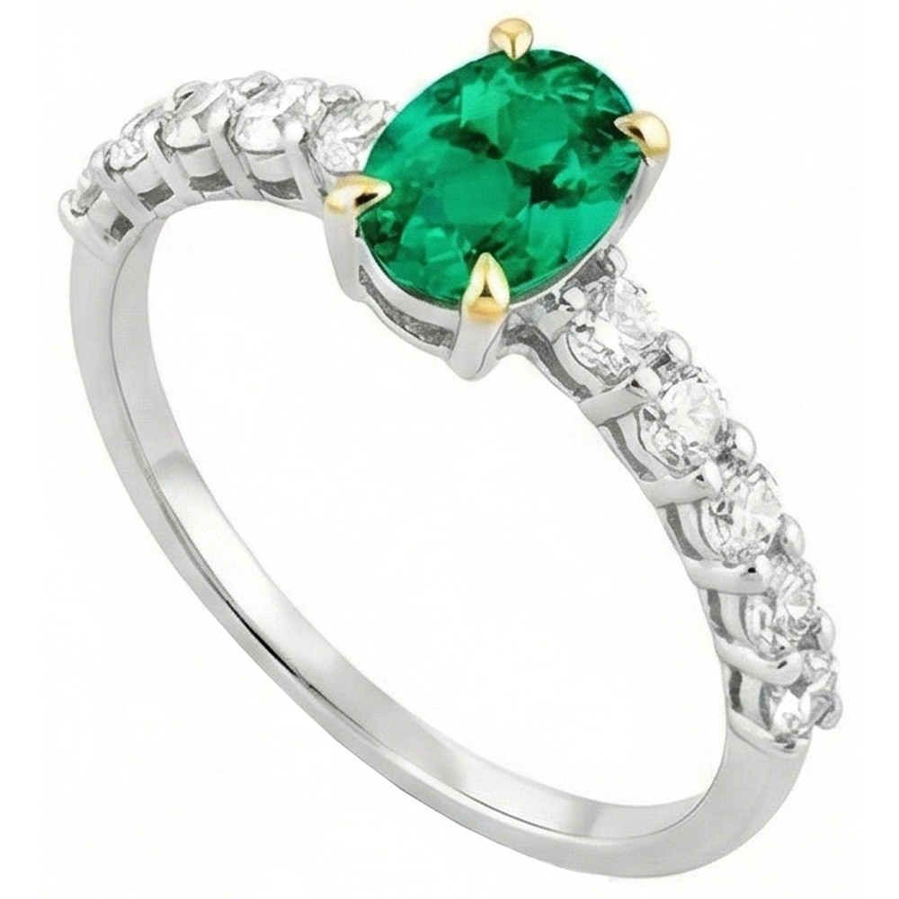 Earth-Mined Colombian Emerald Precious Stone Ring 2 ct 14K Two Tone Gold – side view