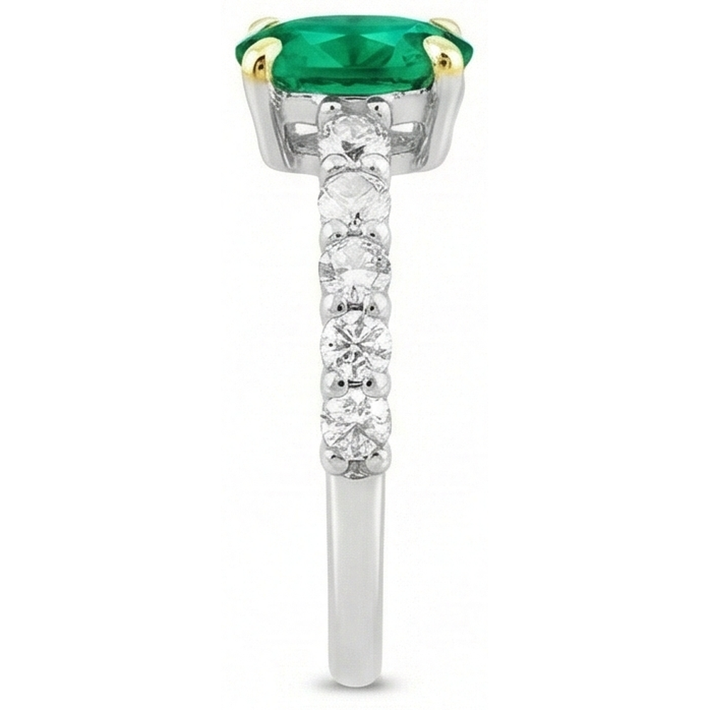 Precious Stone Ring 14K Two Tone Gold with Colombian Emerald – profile view
