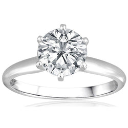 Natural Round 2 Carats Solitaire Engagement Ring White Gold 14K
