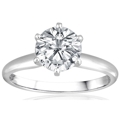 Natural Round 2 Carats Solitaire Engagement Ring White Gold 14K
