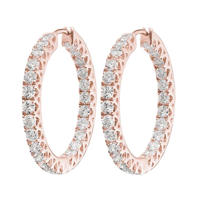 Natural Round Brilliant Cut 5.60 Carats Diamonds Hoop Earrings Rose Gold