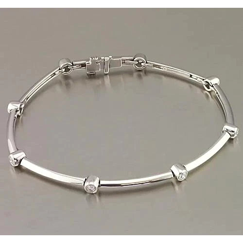 Natural Round Diamond Bezel Set Bracelet 2.40 Carats F Vs1 White Gold Jewelry