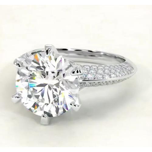 Natural Round Diamond Engagement Ring 7.50 Carats Pave Style White Gold 14K 2