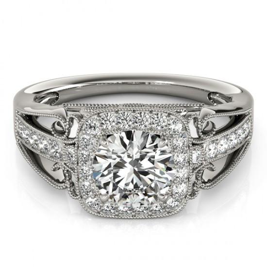 Natural Round Diamond Halo Engagement Ring White Gold 14K