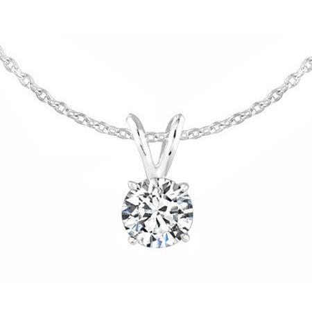 Natural Round Diamond Pendant Necklace With Chain 0.75 Carat White Gold 14K