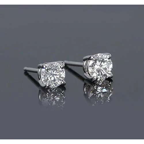 Natural Round Diamond Stud Earring 1.50 Carats Prong Style White Gold 14K