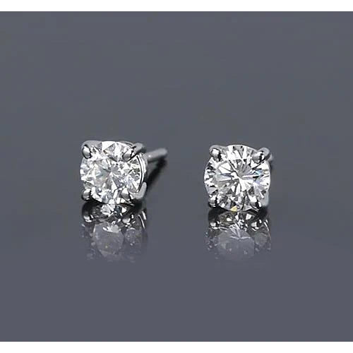 Natural Round Diamond Stud Earring 1.50 Carats Prong Style White Gold 14K