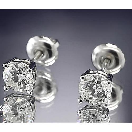 Round Natural Earth Mined Diamond Stud Earring 1.60 Carats White Gold 14K Basket Setting