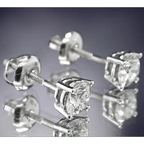 Round Natural Earth Mined Diamond Stud Earring 1.60 Carats White Gold 14K Basket Setting