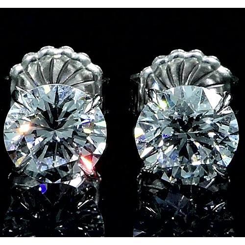 Round Diamond Stud Earrings 2 Carats White Gold 14K
