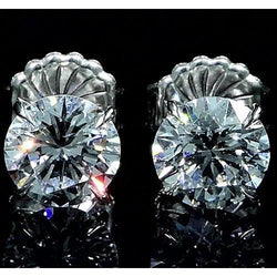 Natural Round Diamond Stud Earrings 2 Carats White Gold 14K
