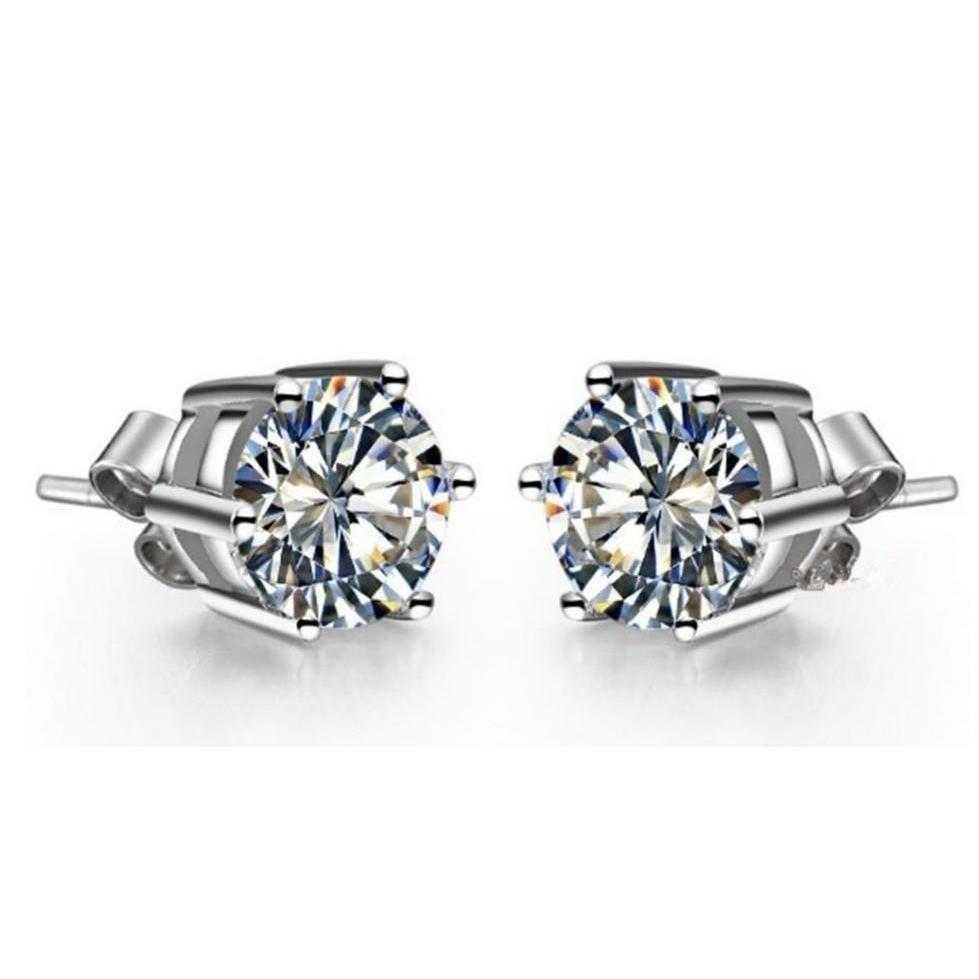 Natural Round Diamond Stud Earrings Six Prong Setting Jewelry 2 Carat WG 14K