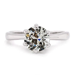 Natural Round Old European Solitaire Anniversary Ring 14K White Gold 2 Carats