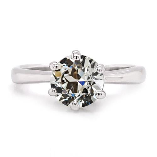 Natural Round Old European Solitaire Anniversary Ring 14K White Gold 2 Carats