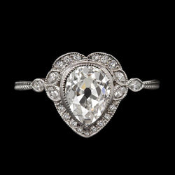 Round & Pear Old Miner Real Diamond Lady's Ring Bezel Heart Style 4 Carats