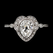Natural Round & Pear Old Miner Diamond Lady's Ring Bezel Heart Style 4 Carats