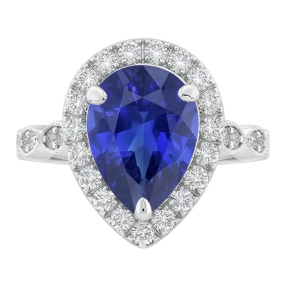 Natural Royal Blue Sapphire Gemstone Ring – 14 Karat White Gold