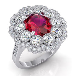 Ruby And Natural Earth Mined Diamond Wedding Ring White Gold 14K 4.50 Carats