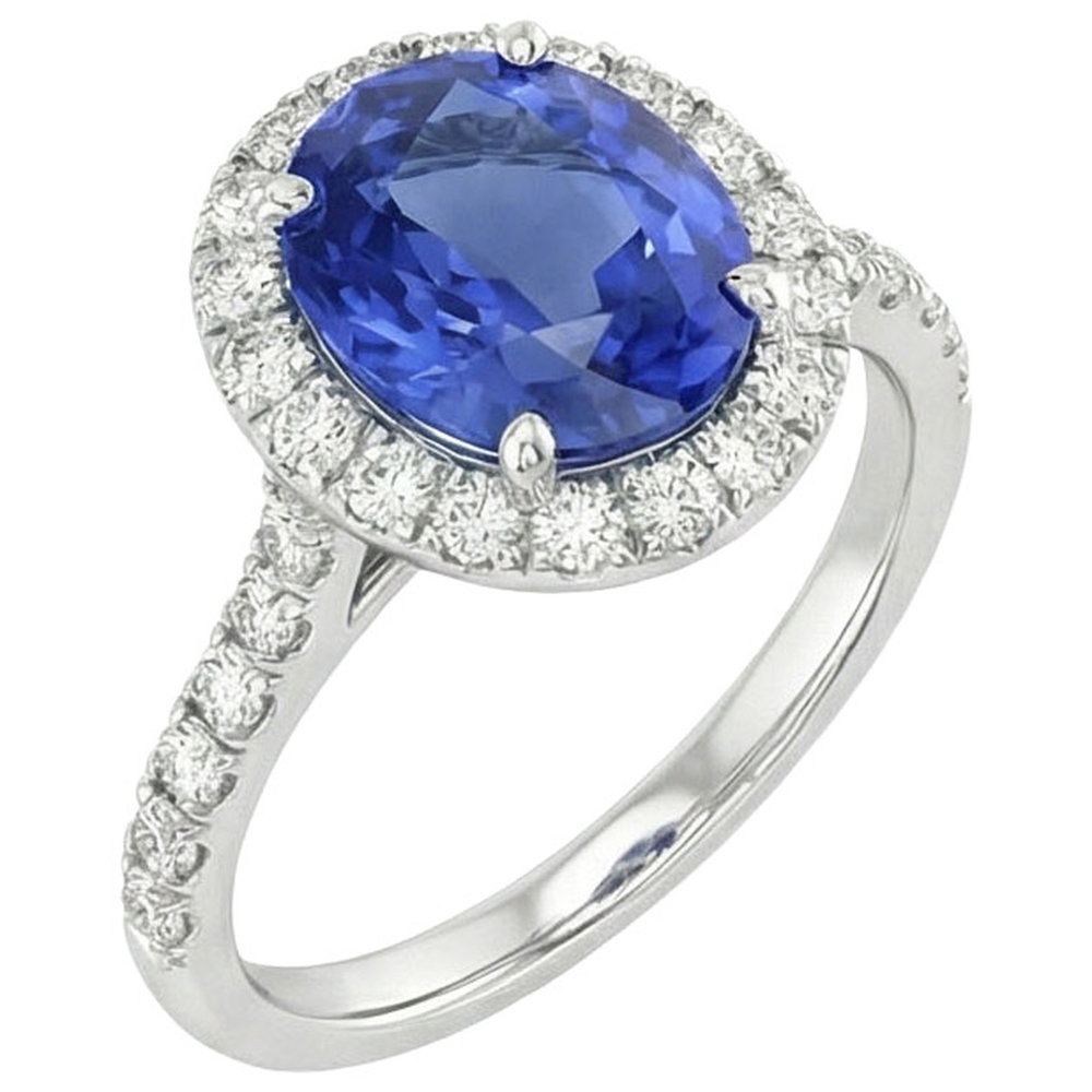 Natural Sapphire Engagement Halo Ring