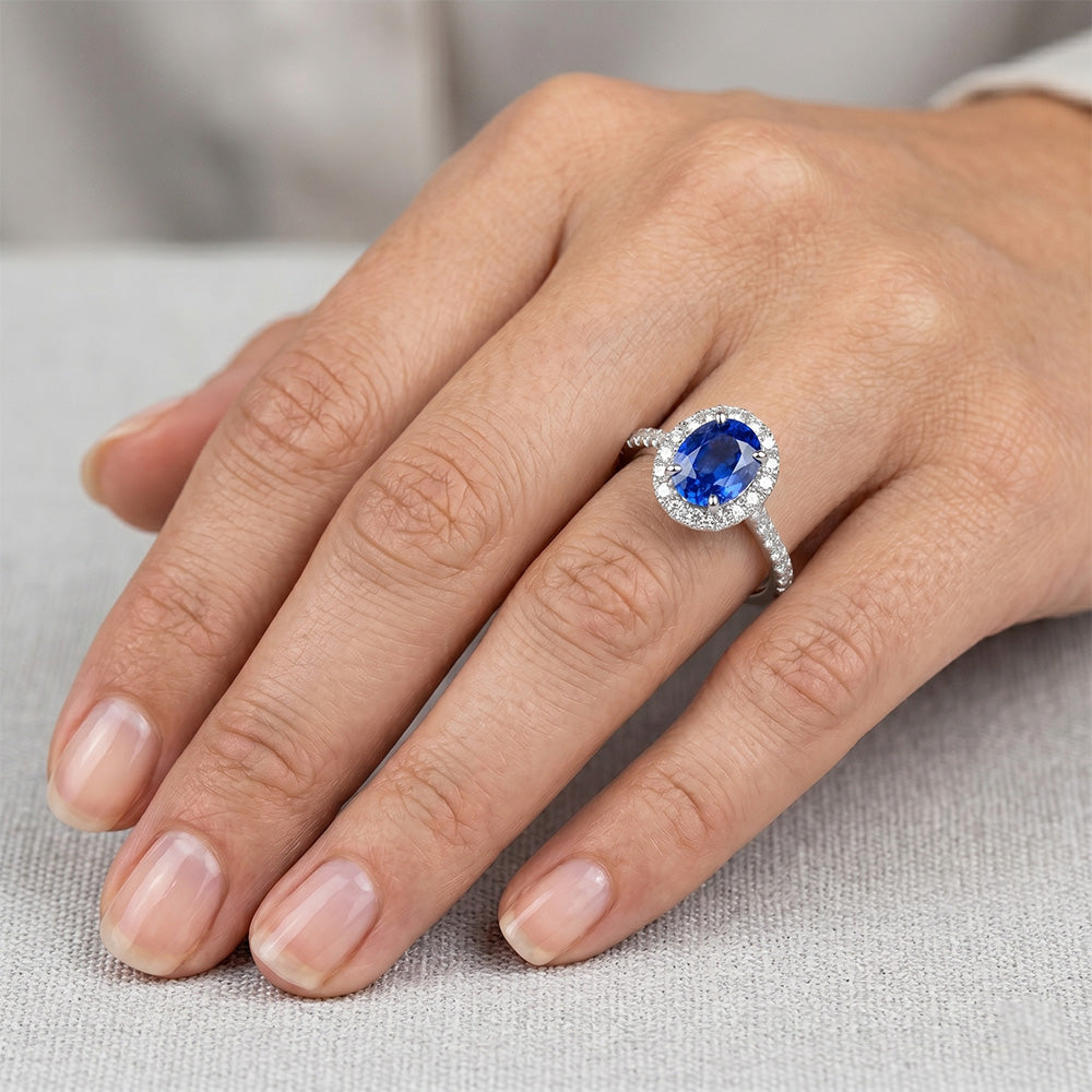 Natural Sapphire Engagement Halo Ring