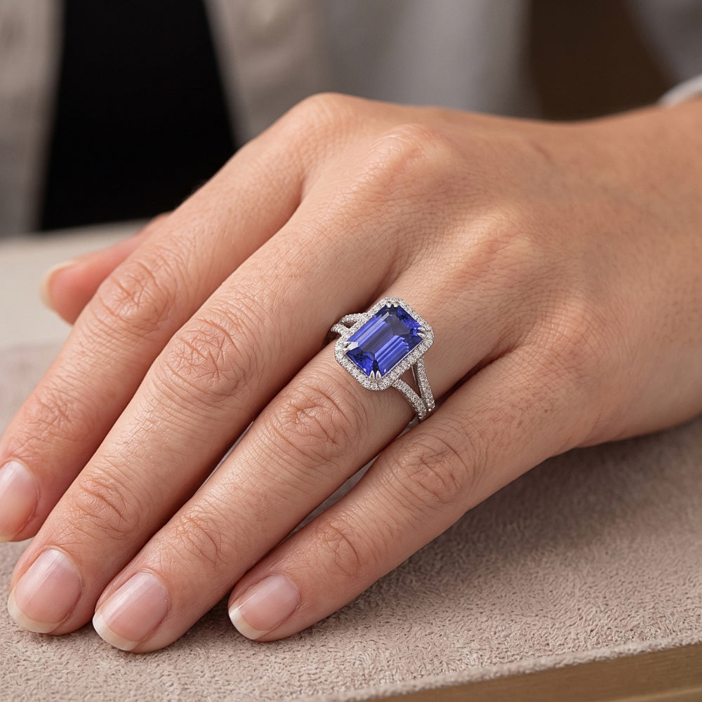 Natural Sapphire Eternity Band 4.50ct - White Gold 14K