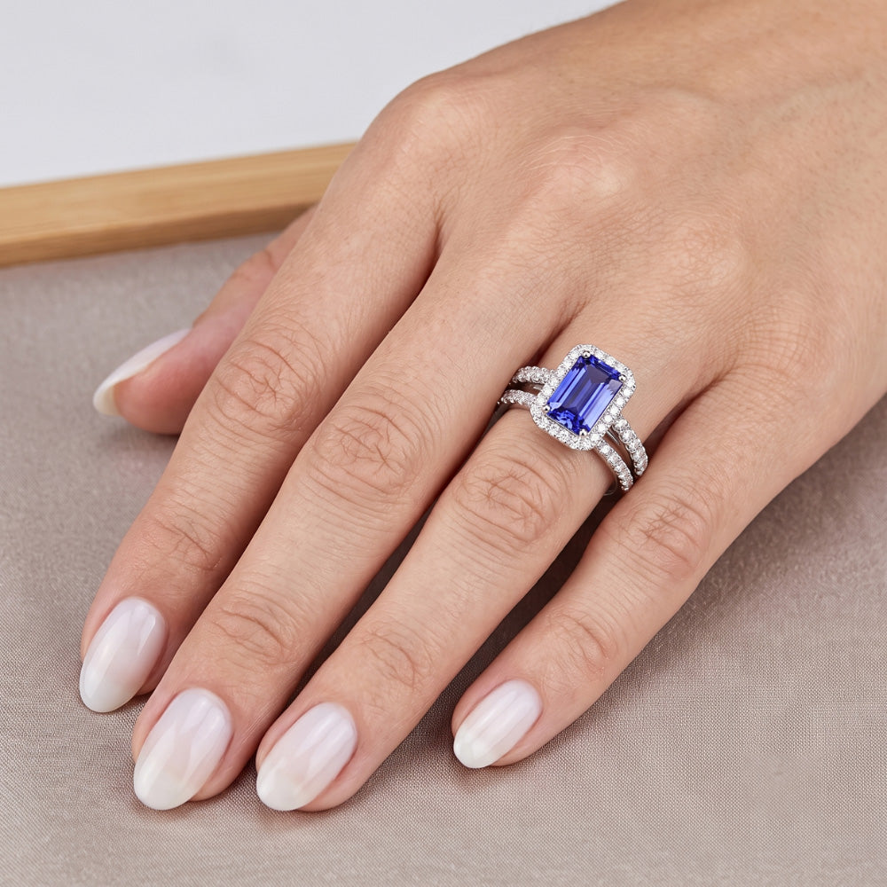 Natural Sapphire Eternity Band 4ct - White Gold 14K