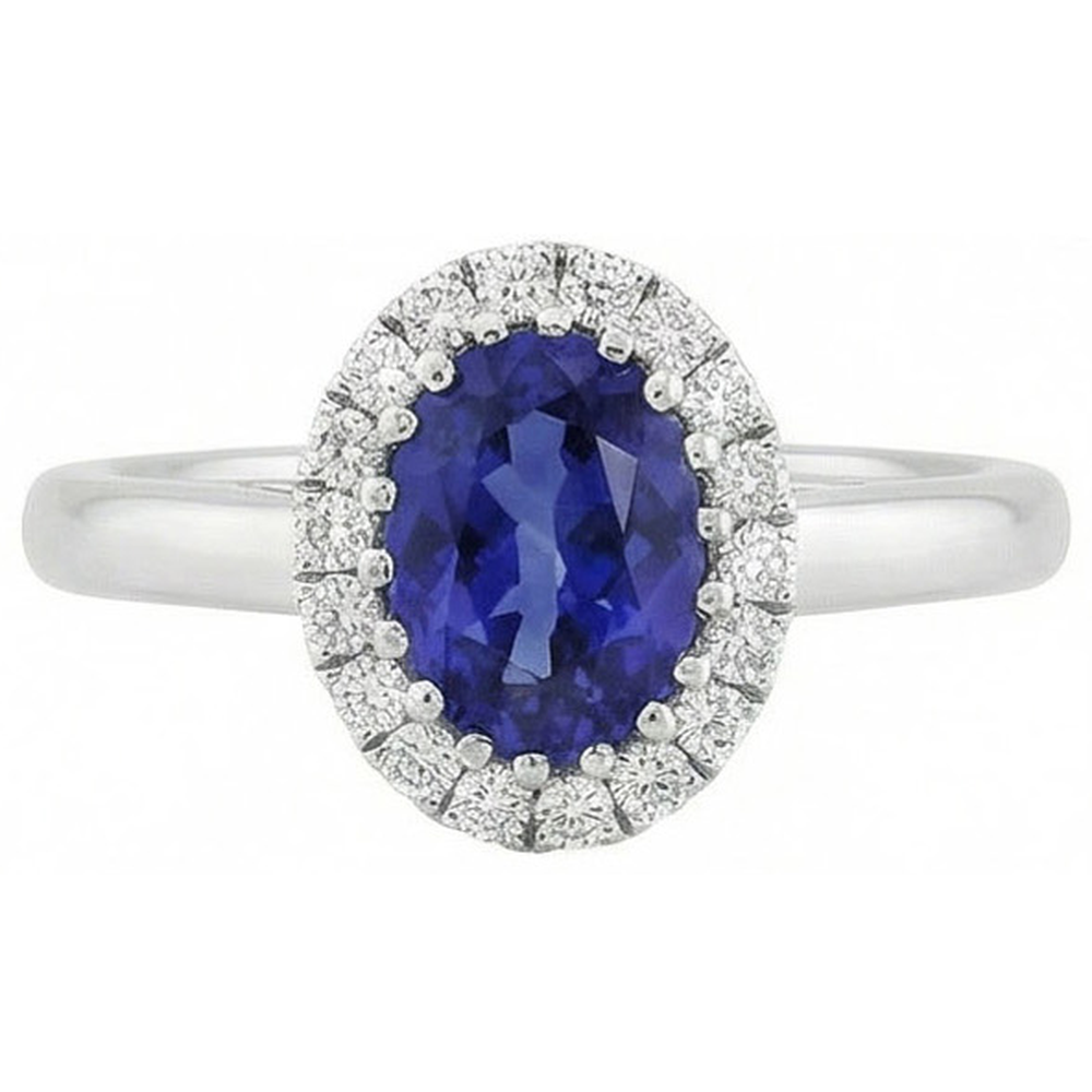 Natural Sapphire Halo Ring Oval Cut