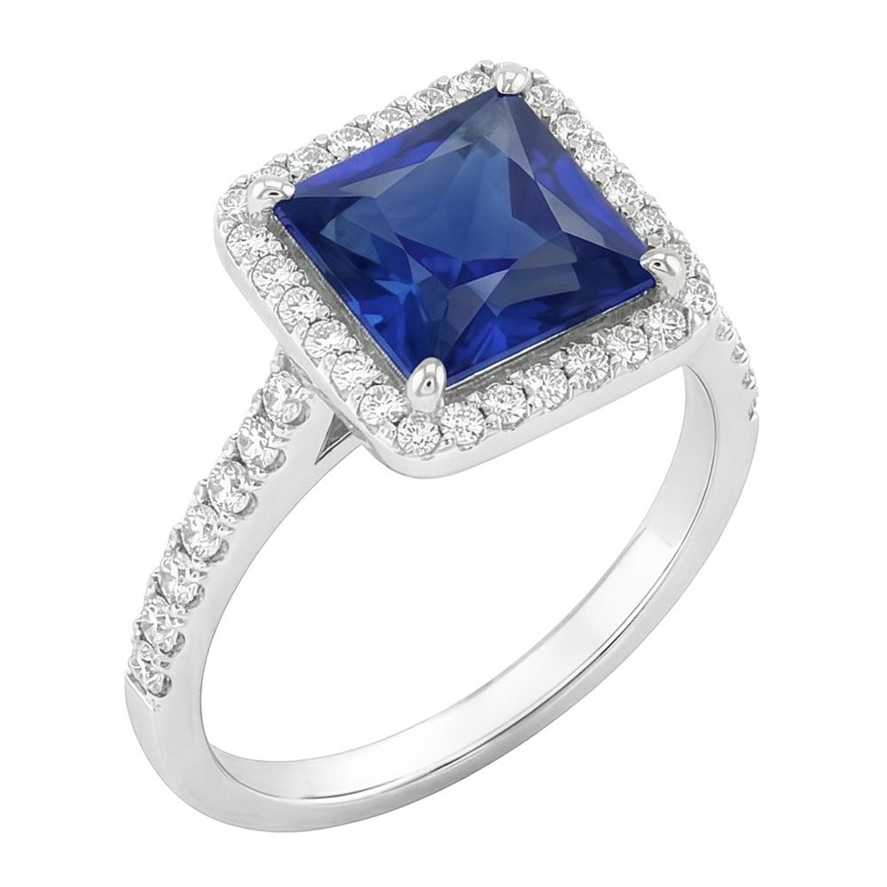 Natural Sapphire Princess Cut Engagement Ring
