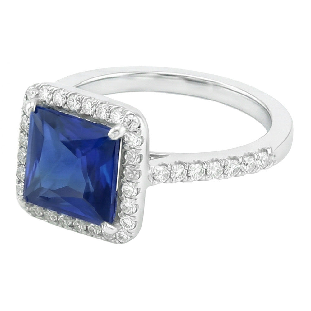 Natural Sapphire Princess Cut Engagement Ring