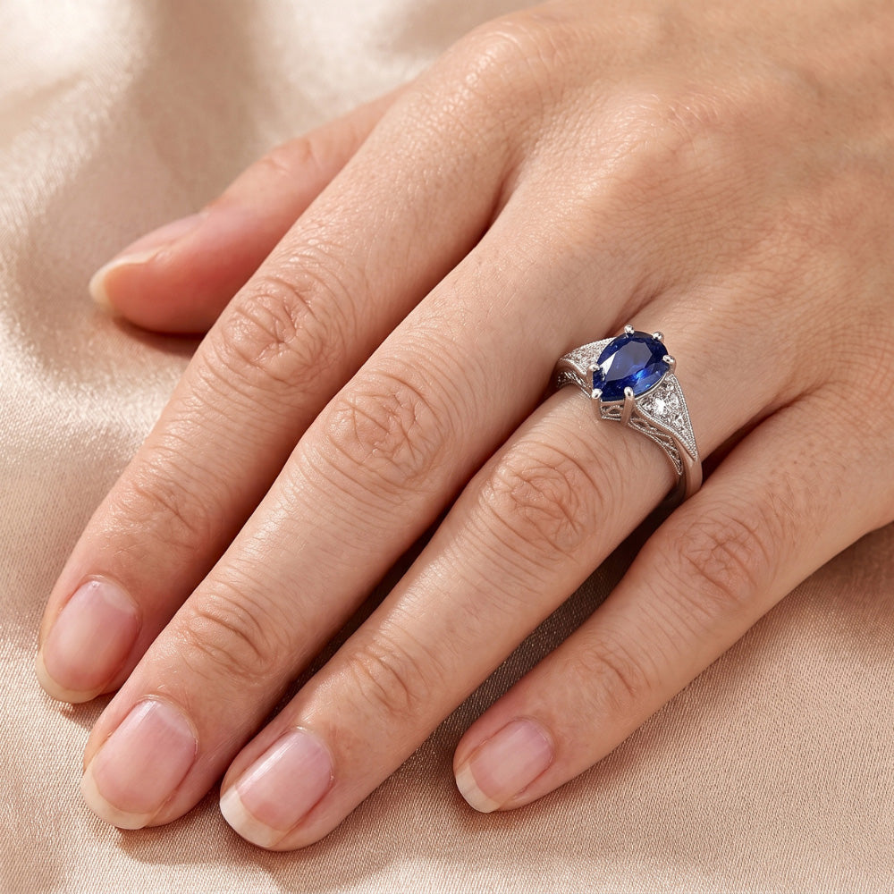Natural Sapphire Ring 1.75ct - White Gold 14K