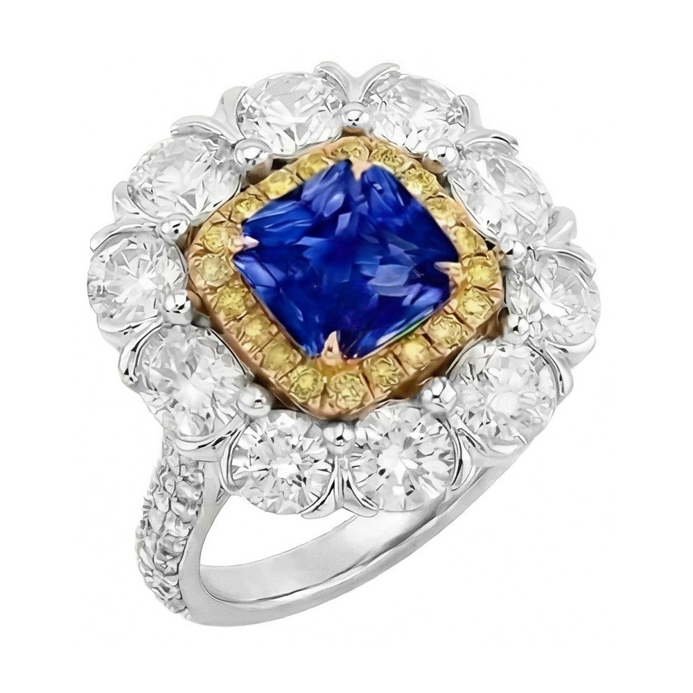 Natural Sapphire Ring 2.50ct - Two Tone 14K Gold