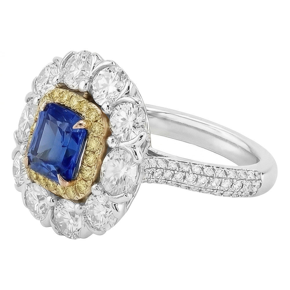 Natural Sapphire Ring 2.50ct - Two Tone 14K Gold