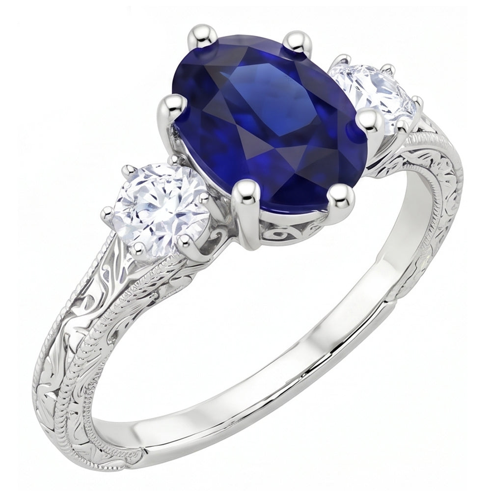 Natural Sapphire Ring 2.50ct - White Gold 14K