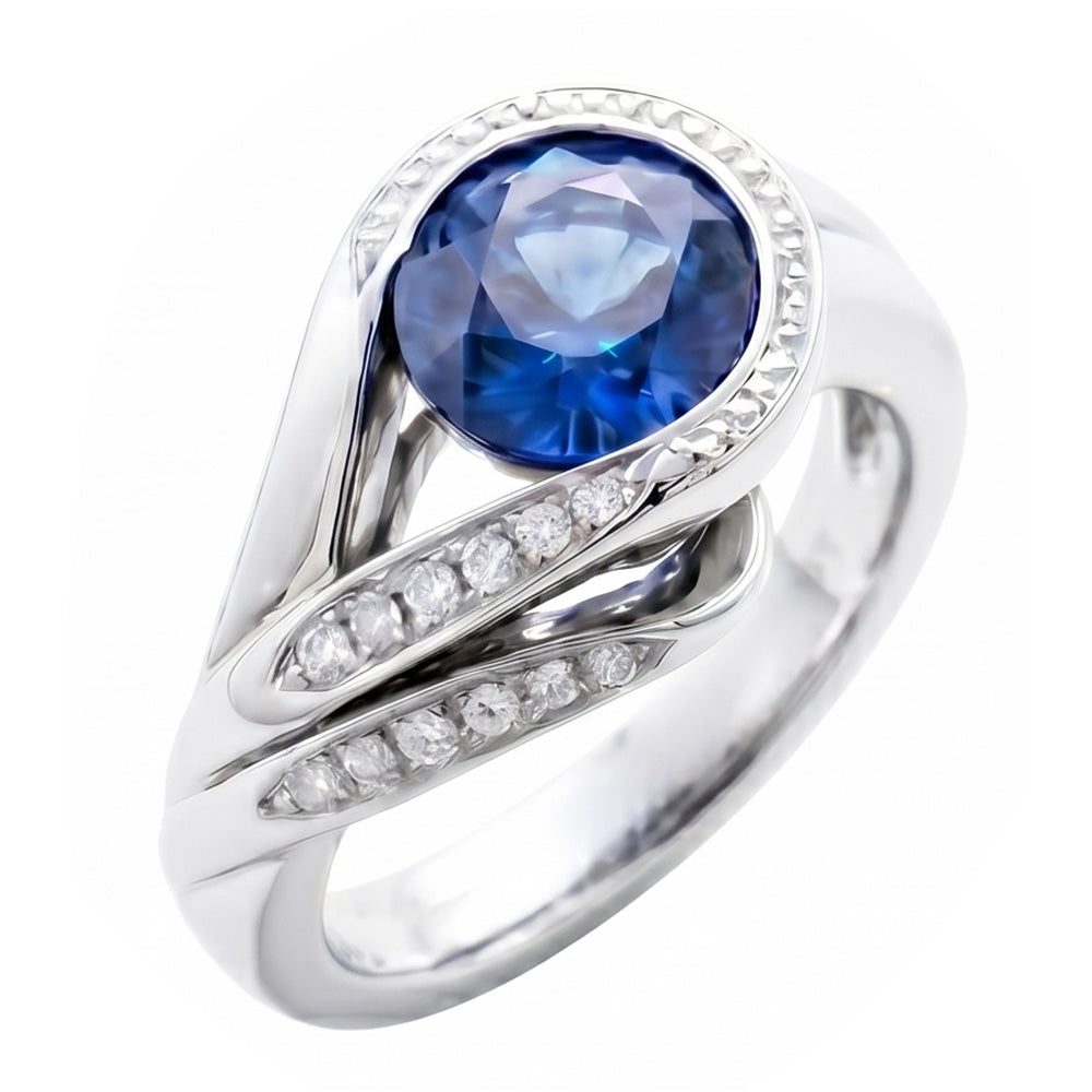 Natural Sapphire Ring 2.50ct - White Gold 14K