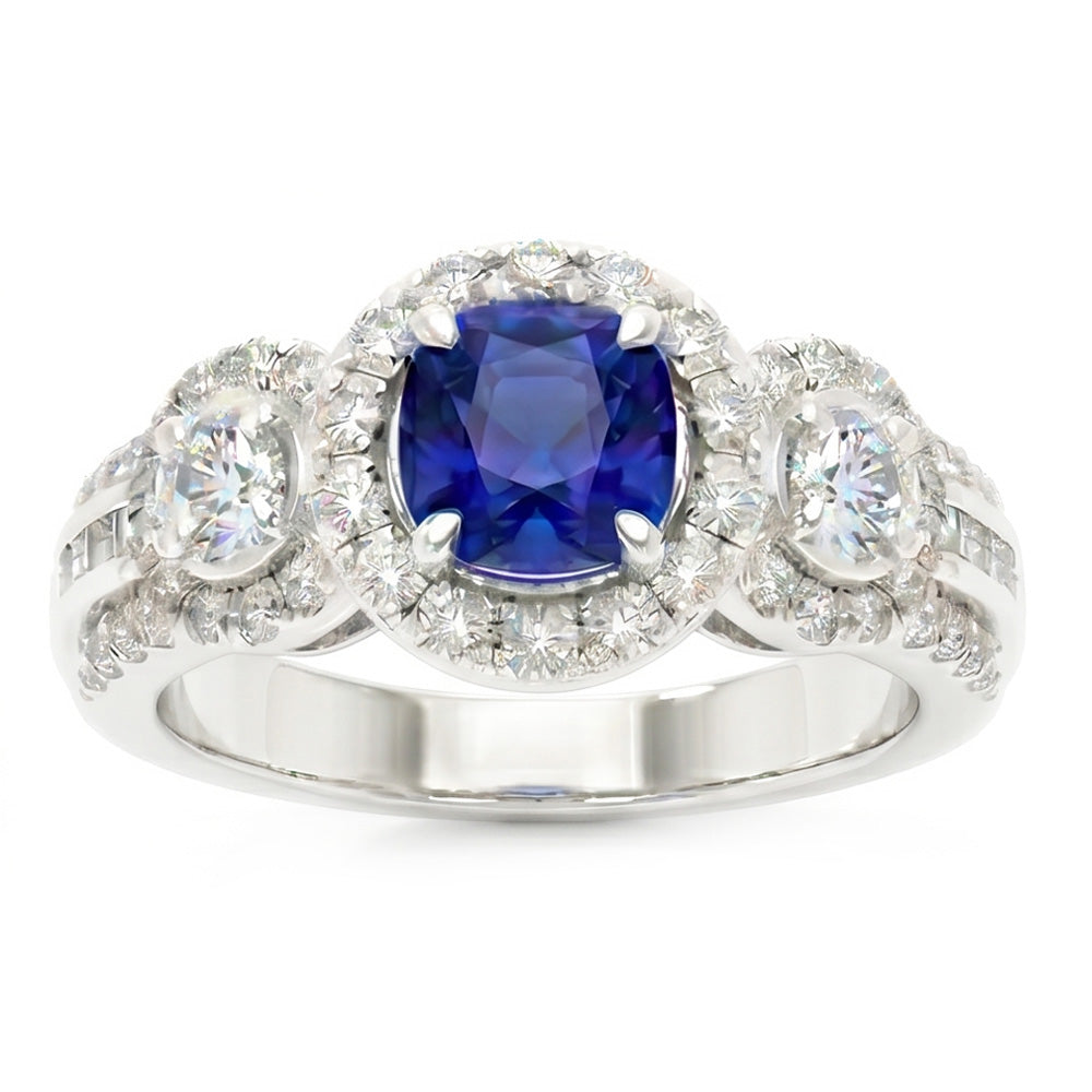 Natural Sapphire Ring 2.50ct - White Gold 14K