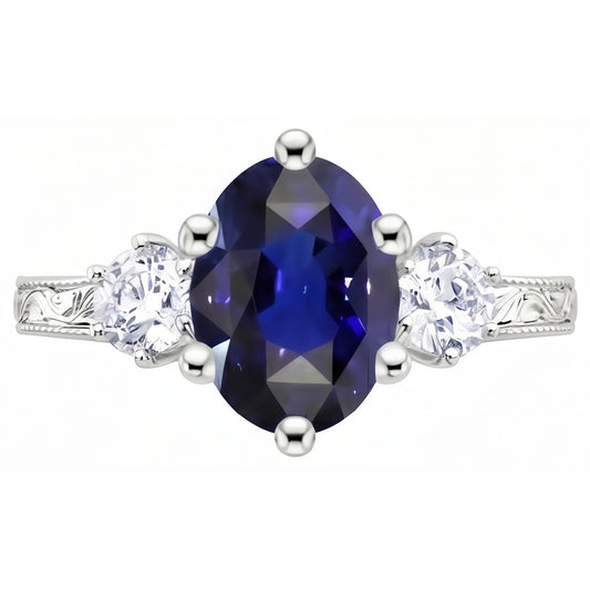 Natural Sapphire Ring 2.50ct - White Gold 14K