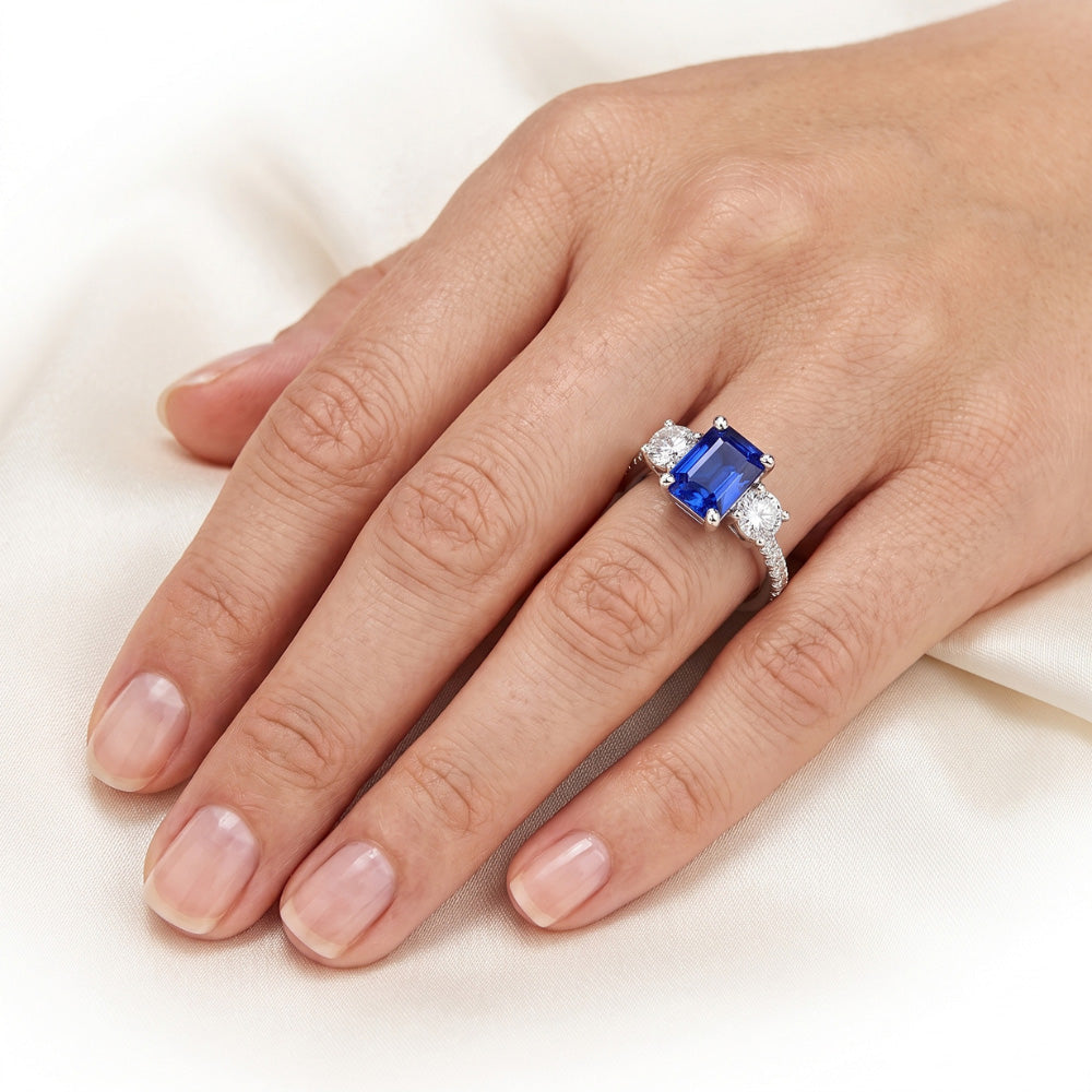 Natural Sapphire Ring 2.50ct - White Gold 14K