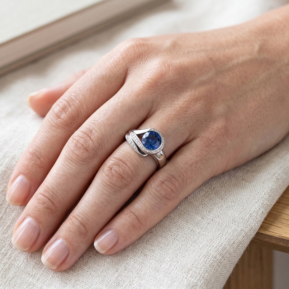 Natural Sapphire Ring 2.50ct - White Gold 14K