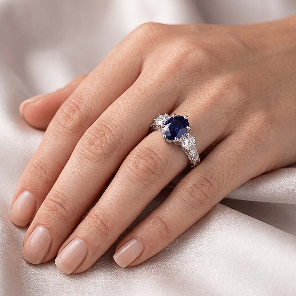 Natural Sapphire Ring 2.50ct - White Gold 14K