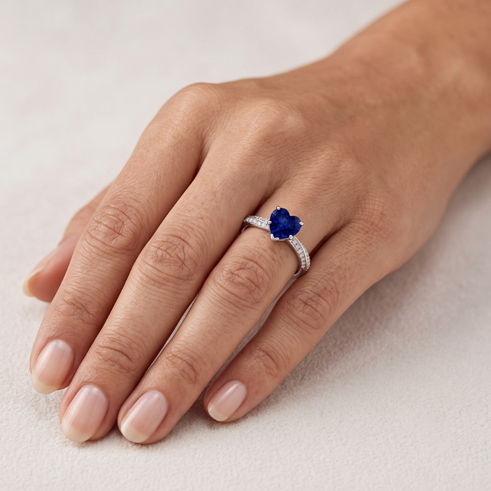 Natural Sapphire Ring 2.50ct - White Gold 14K