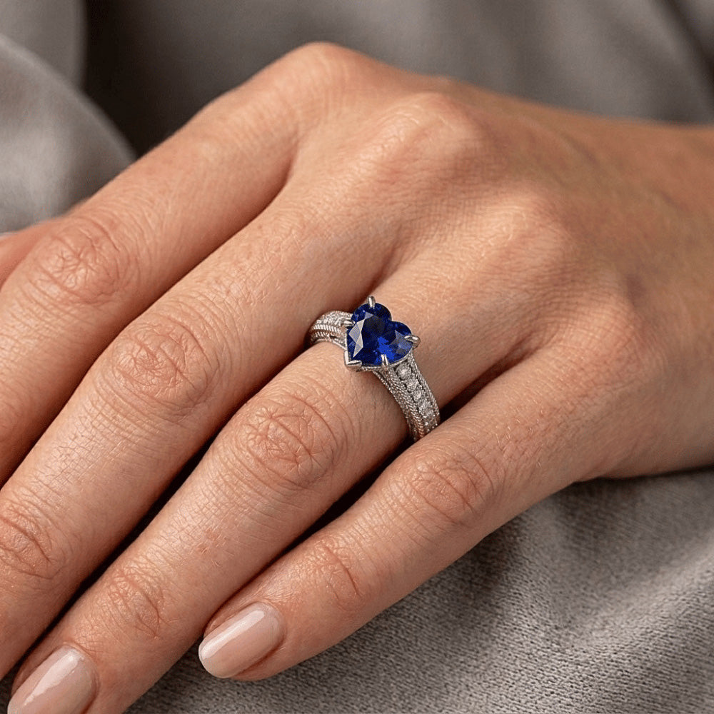 Natural Sapphire Ring 2.50ct - White Gold 14K