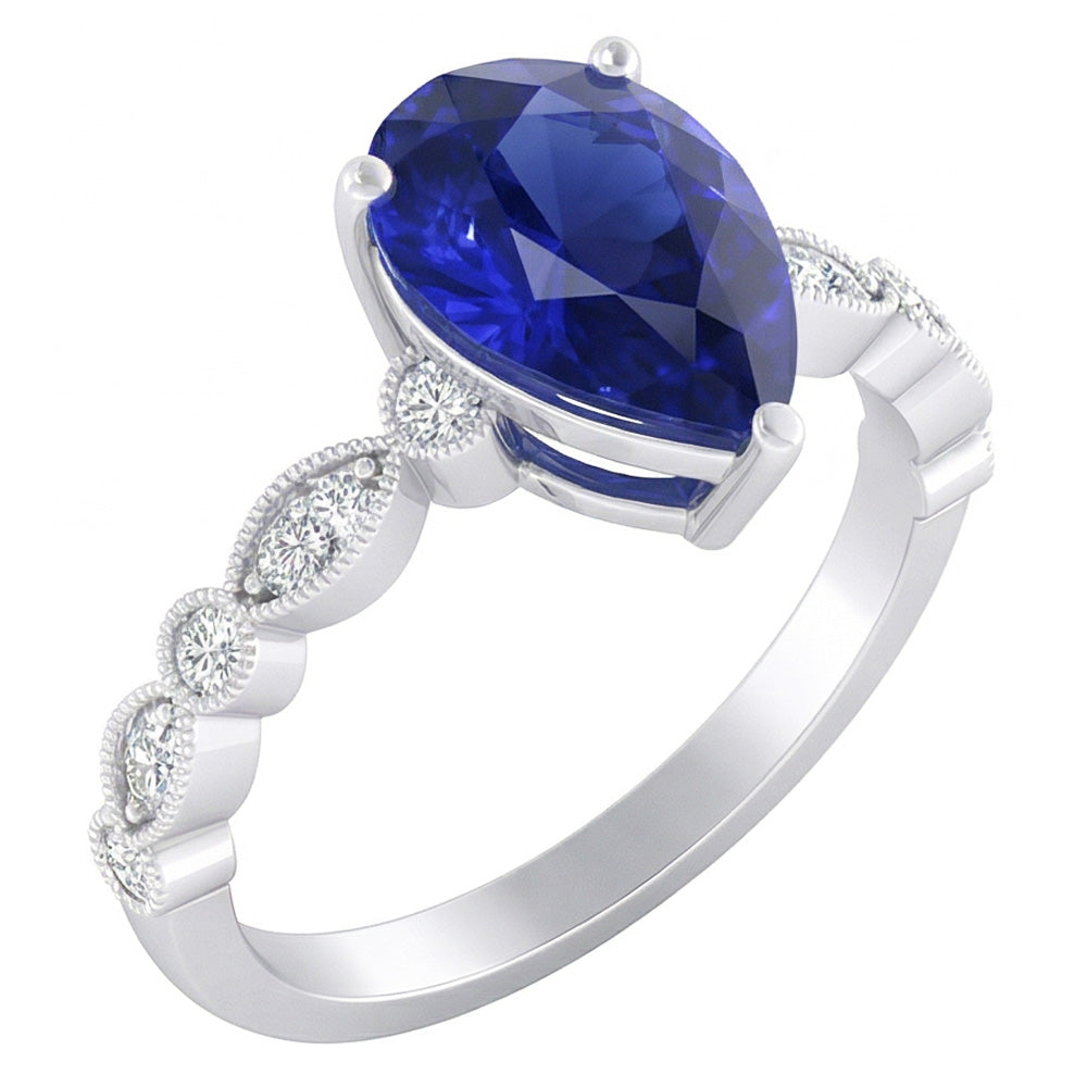 Natural Sapphire Ring 2ct - White Gold 14K