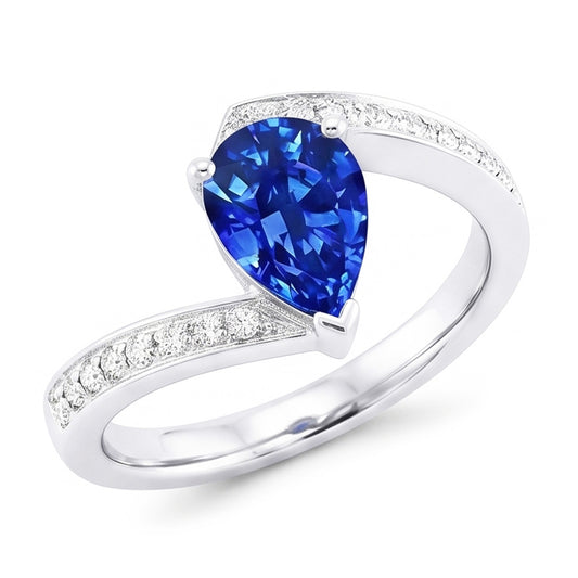Natural Sapphire Ring 2ct - White Gold 14K