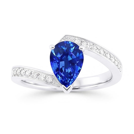 Natural Sapphire Ring 2ct - White Gold 14K