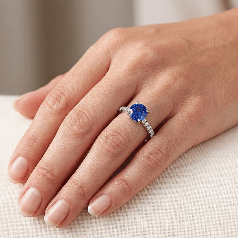 Natural Sapphire Ring 3.10ct - White Gold 14K